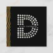 シックなブラック金ゴールドダイヤモンドイニシャルDモノグラムQRコード スクエア名刺 (正面)