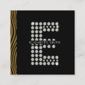 シックなブラック金ゴールドダイヤモンドイニシャルEモノグラムQRコード スクエア名刺 (正面)