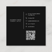 シックなブラック金ゴールドダイヤモンドイニシャルEモノグラムQRコード スクエア名刺 (裏面)