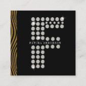 シックなブラック金ゴールドダイヤモンドイニシャルFモノグラムQRコード スクエア名刺 (正面)