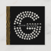 シックなブラック金ゴールドダイヤモンドイニシャルGモノグラムQRコード スクエア名刺 (正面)