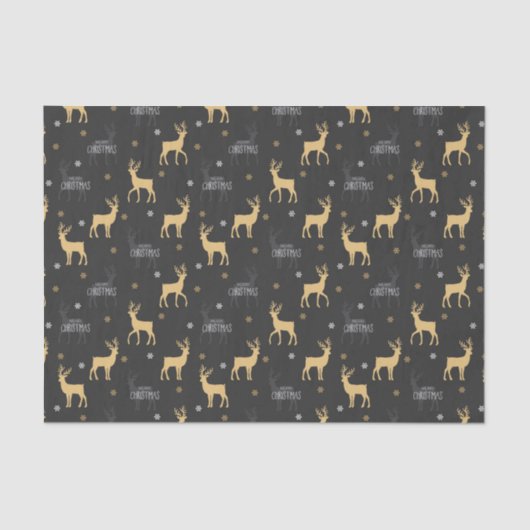 シックなブラック金ゴールドトナカイのメリークリスマス 薄葉紙 (正面)