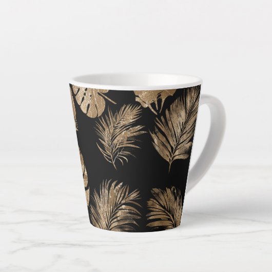 シックなブラック金ゴールドトロピカル離れ カフェラテマグ (右アングル)