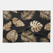 シックなブラック金ゴールドトロピカル離れ キッチンタオル (横)