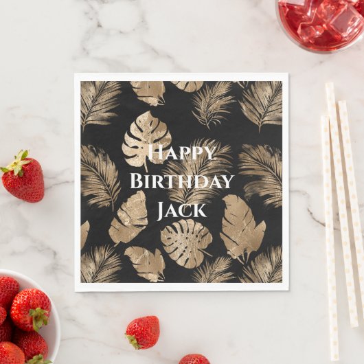 シックなブラック金ゴールドトロピカル離れ スタンダードランチョンナプキン (インサイチュ)