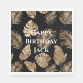 シックなブラック金ゴールドトロピカル離れ スタンダードランチョンナプキン (正面)