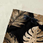 シックなブラック金ゴールドトロピカル離れ ビーチタオル (インサイチュ)