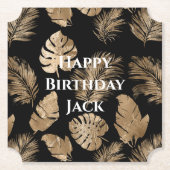 シックなブラック金ゴールドトロピカル離れ ペーパーコースター (正面)