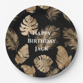 シックなブラック金ゴールドトロピカル離れ ペーパープレート (正面)