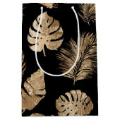 シックなブラック金ゴールドトロピカル離れ ミディアムペーパーバッグ (正面)