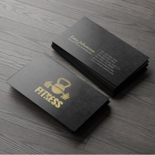 シックなブラック金ゴールドフィットネストレーナーケトルベルバーベル 名刺