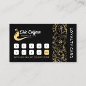 シックなブラック金ゴールドフローラヘアスタイリスト美しいサロン ロイヤリティカード (正面)
