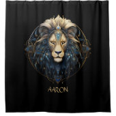 シックなブラック金ゴールドモダンコズミックライオンスターサインレオ シャワーカーテン (正面)