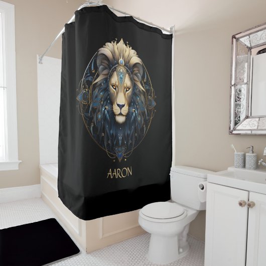 シックなブラック金ゴールドモダンコズミックライオンスターサインレオ シャワーカーテン