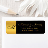 シックなブラック金ゴールドモノグラム結婚書道 ラベル (インサイチュ)