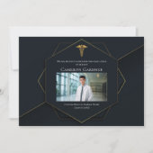 シックなブラック金ゴールド医学部写真卒業 案内状 (正面)