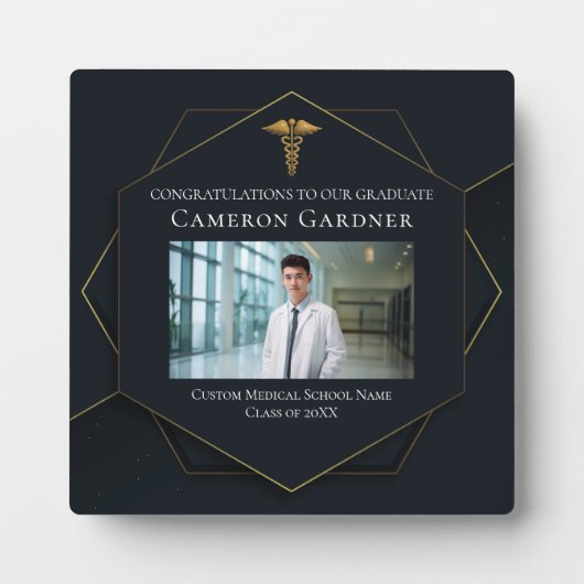 シックなブラック金ゴールド医学部卒業写真 フォトプラーク (正面)