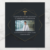 シックなブラック金ゴールド医学部卒業写真 ワインラベル (シングルラベル)