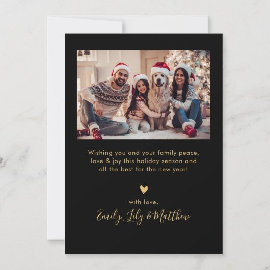 シックなブラック金ゴールド平和の愛と喜びスクリプト5写真 シーズンカード (裏面)