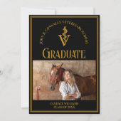 シックなブラック金ゴールド獣医学校の写真卒業 案内状 (正面)