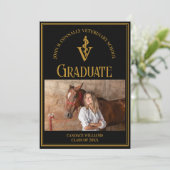 シックなブラック金ゴールド獣医学校の写真卒業 案内状 (スタンド正面)