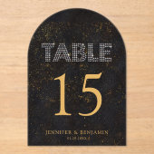 シックなブラック金ゴールド結婚のアクリルアーチテーブル番号 アクリル招待状 (正面)