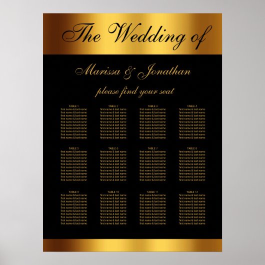 シックなブラック金ゴールド縁どス・シ結婚ート ポスター (正面)