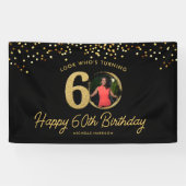 シックなブラック金ゴールド60thバースデーパーティーカスタムの写真 横断幕 (横)