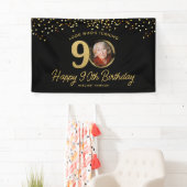 シックなブラック金ゴールド90thバースデーパーティーカスタムの写真 横断幕 (インサイチュ)