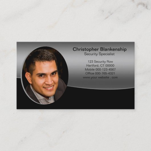 シックなブラック&グレーウェーブプロフェッショナル写真 名刺 (正面)