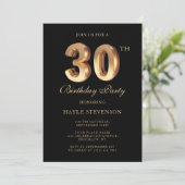 シックなブラック＆ゴールド ラグジュアリー スタイリッシュな 30歳の誕生日 招待状 (スタンド正面)