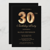 シックなブラック＆ゴールド ラグジュアリー スタイリッシュな 30歳の誕生日 招待状 (正面/裏面)