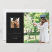 シックなブラック・シグネチャー卒業発表 招待状 (正面)