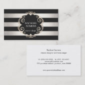 シックなブラック&シルバーストライプのデザイナー(シャインなし) 名刺 (正面/裏面)