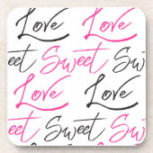 シックなブラック&ピンクの愛と甘いパターン コースター (正面)