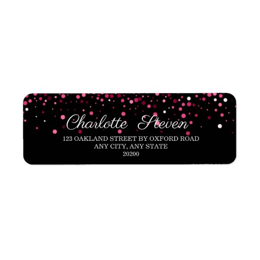シックなブラック&ピンクローズ金ゴールド差出人住所 ラベル (正面)