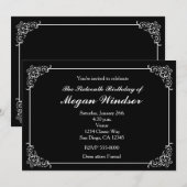 シックなブラック＆ホワイトのエレガントなパーティー招待状 招待状 (正面/裏面)