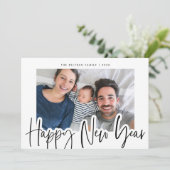 シックなブラック&ホワイトのスクリプト新年の写真 シーズンカード (スタンド正面)