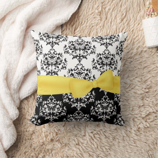 シックなブラック&ホワイトのダマスクデコレーター枕 クッション (ブランケット)