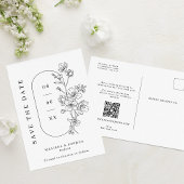 シックなブラック&ホワイトの花々の結婚式が日付を保存 案内ポストカード