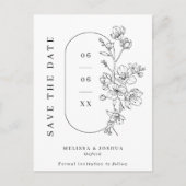 シックなブラック&ホワイトの花々の結婚式が日付を保存 案内ポストカード (正面)