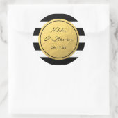 シックなブラック&ホワイトゴールドストライプのフォイルステッカーラベル ラウンドシール (バッグ)