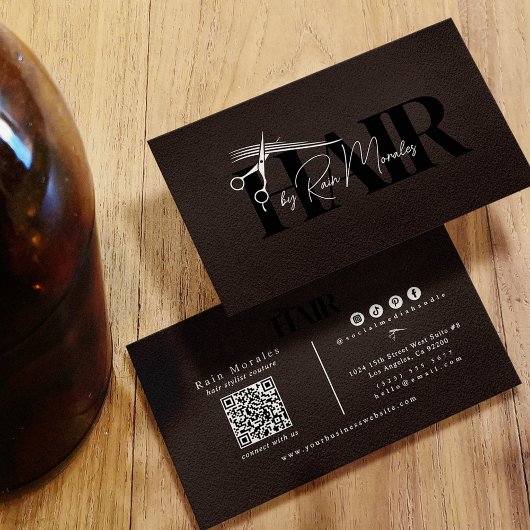 シックなブラック/ホワイトシザーズヘアスタイリストミニマリスト 名刺