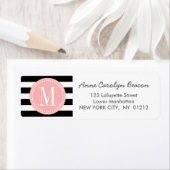 シックなブラック&ホワイトストライプズパーソナライズされたモノグラム ラベル (インサイチュ)