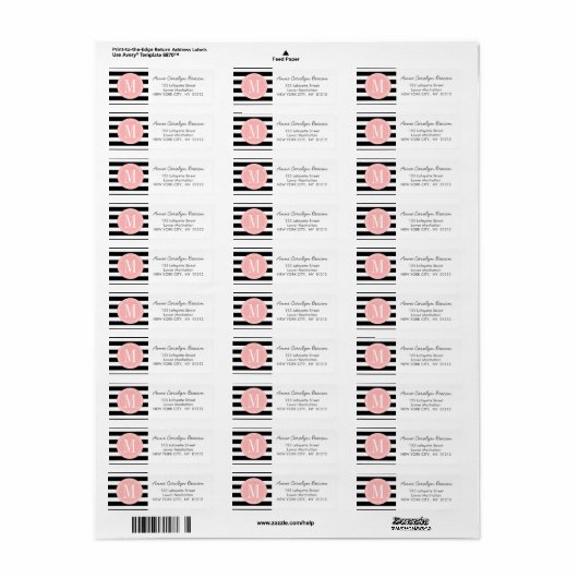 シックなブラック&ホワイトストライプズパーソナライズされたモノグラム ラベル (フルシート)