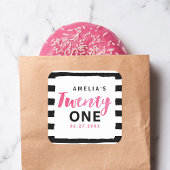 シックなブラック&ホワイトストライプズ21歳の誕生日 スクエアシール