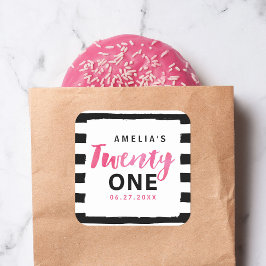 シックなブラック&ホワイトストライプズ21歳の誕生日 スクエアシール