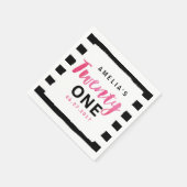 シックなブラック&ホワイトストライプズ21歳の誕生日 スタンダードカクテルナプキン (角)