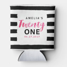 シックなブラック&ホワイトストライプズ21歳の誕生日 缶クーラー