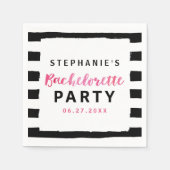 シックなブラック&ホワイトストライプバチェロレッテ スタンダードカクテルナプキン (正面)